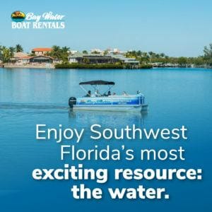 Enjoy Southwest Florida's most exciting resource: the water. Ad showing a boat sailing on clear blue water in front of a coastal home scene
