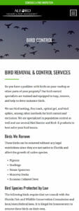 screenshot of alford wildlife website page for bird control services on a mobile phone screen